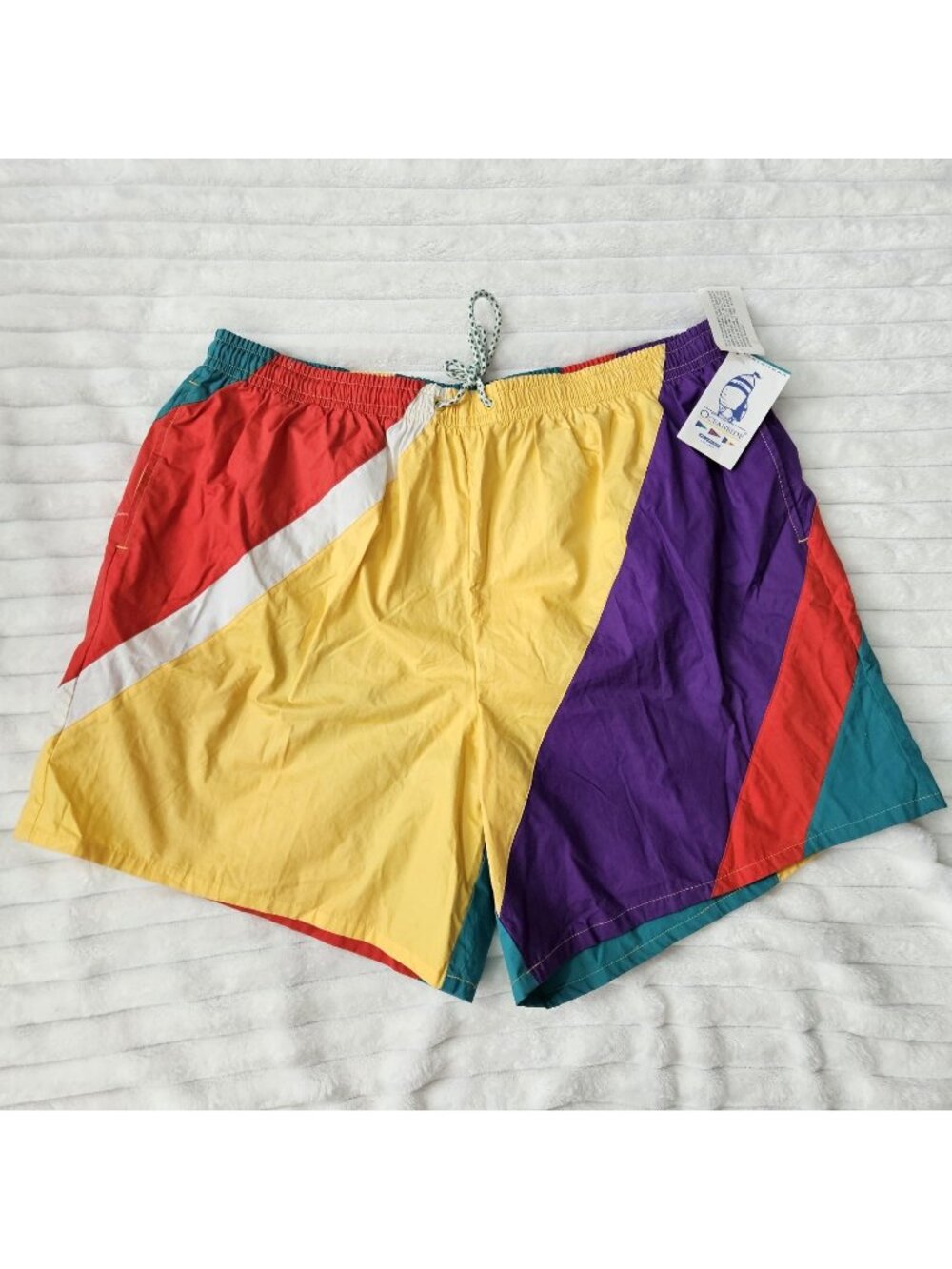 VTG 90s Flag Sailing Swim Trunks Board Shorts Mens XL Colorblock Beach Resort
